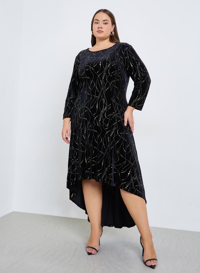 Styli Plus Size Velour High Low Hem Midi Dress - Image 2